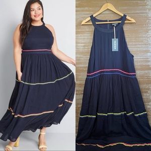 Modcloth NWT Yes to Festive Navy Ribbon Detail Maxi Dress Plus Size Boho Preppy